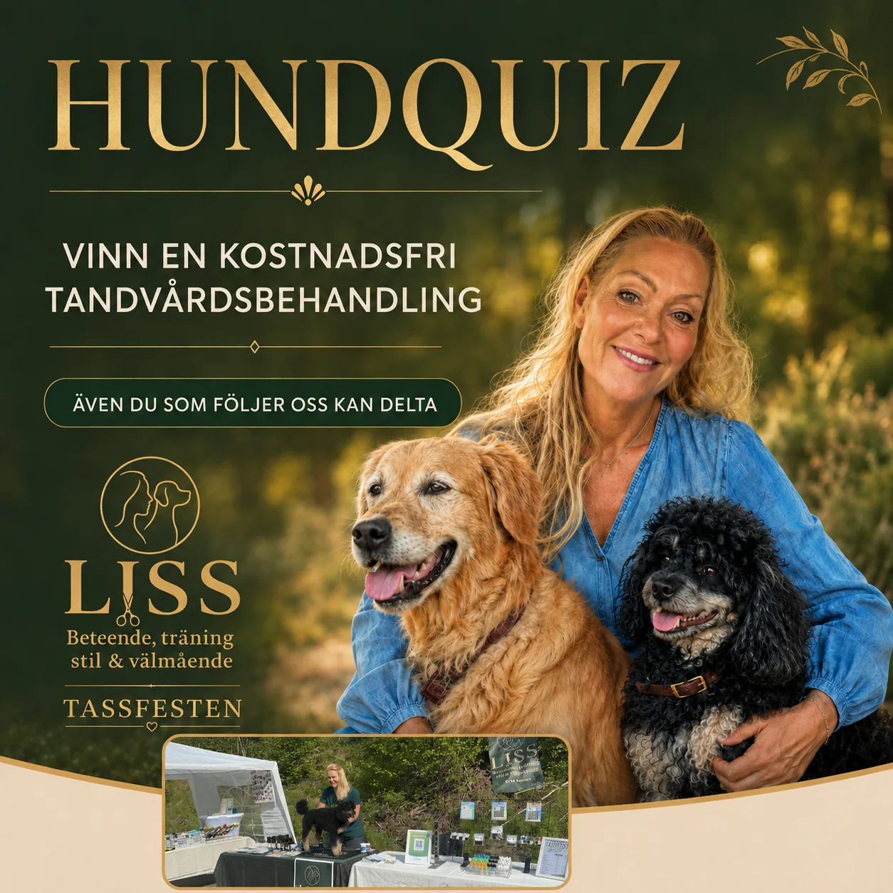 Affisch för hundquizet på Tassfesten med Liss och en hund